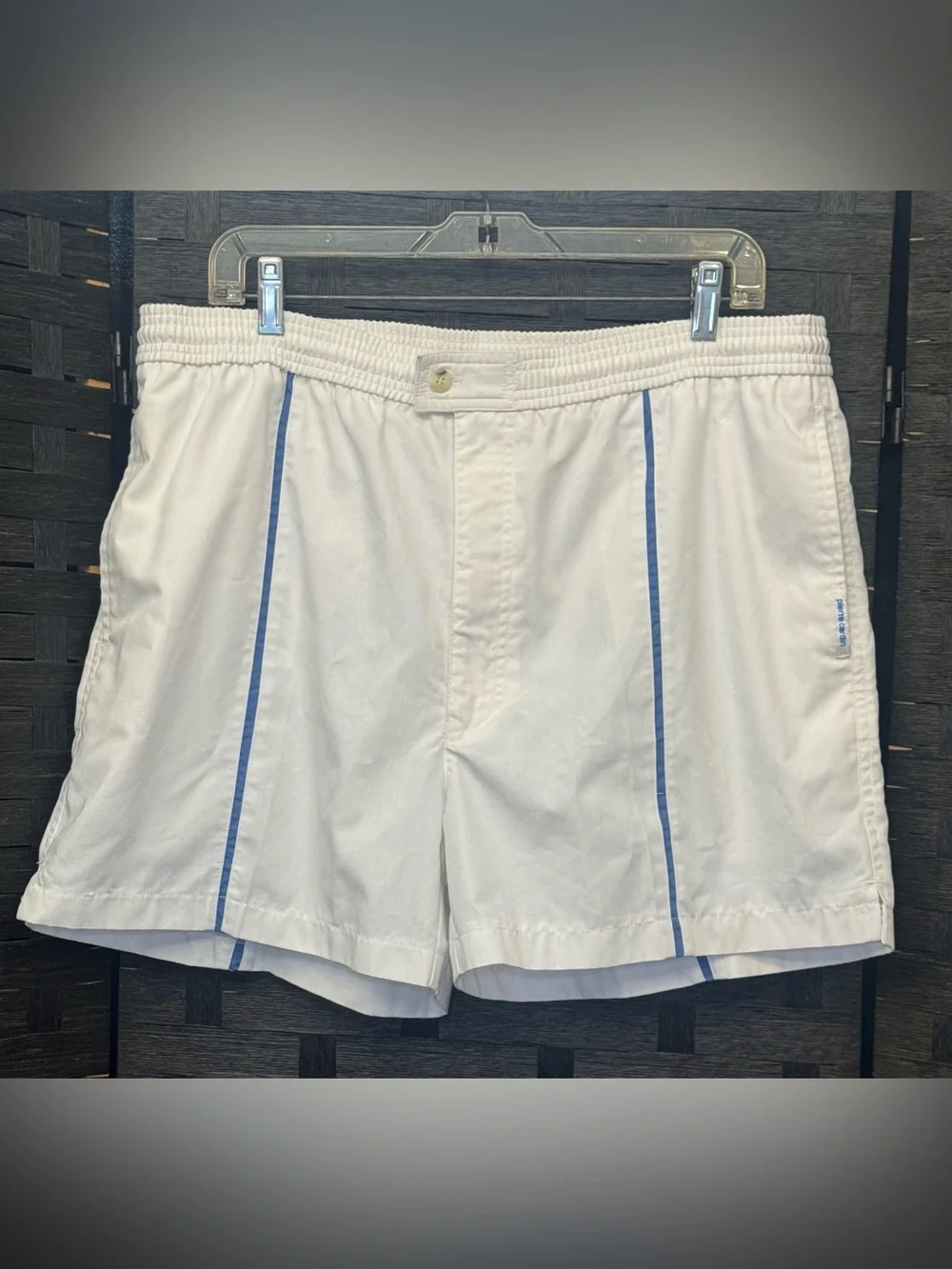 Vintage Men’s Pierre Cardin White Shorts with Navy Logo